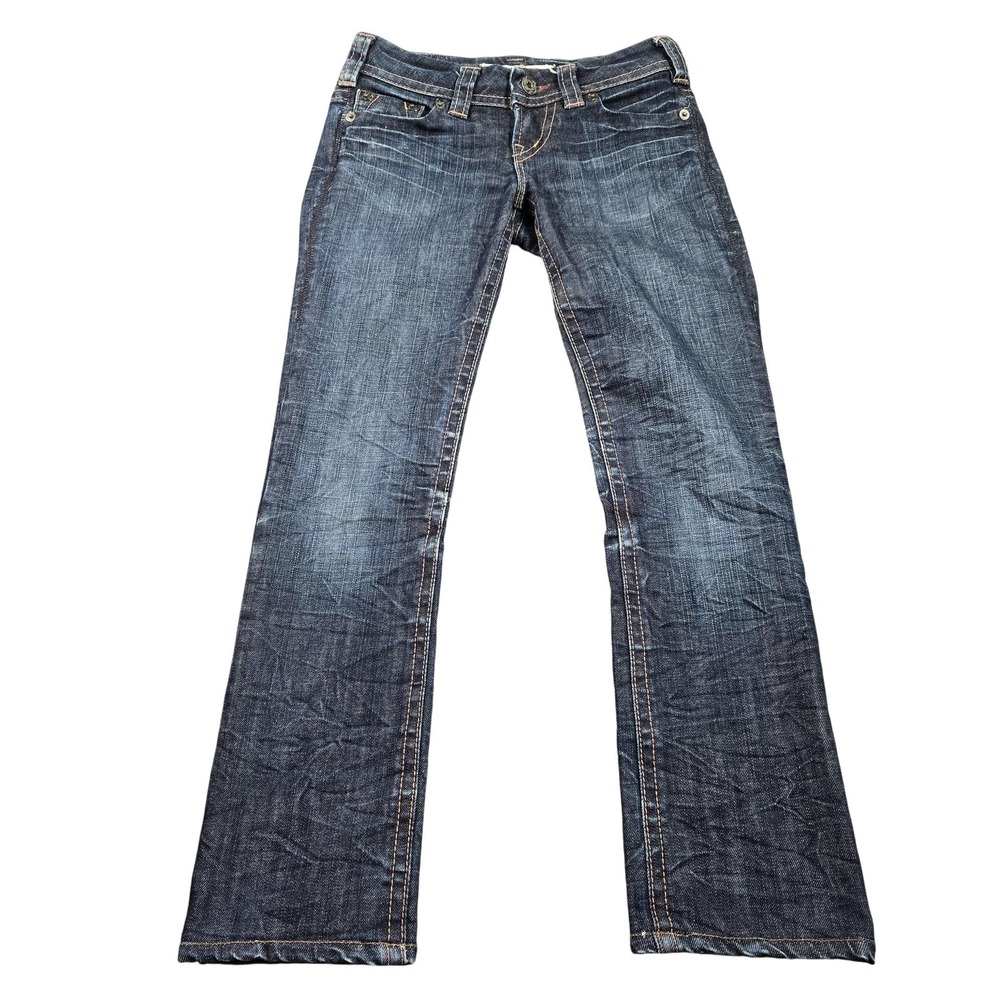 1921 Jeans Womens 25/32 Blue Medium Wash Low Rise Slim Straight Distressed Denim